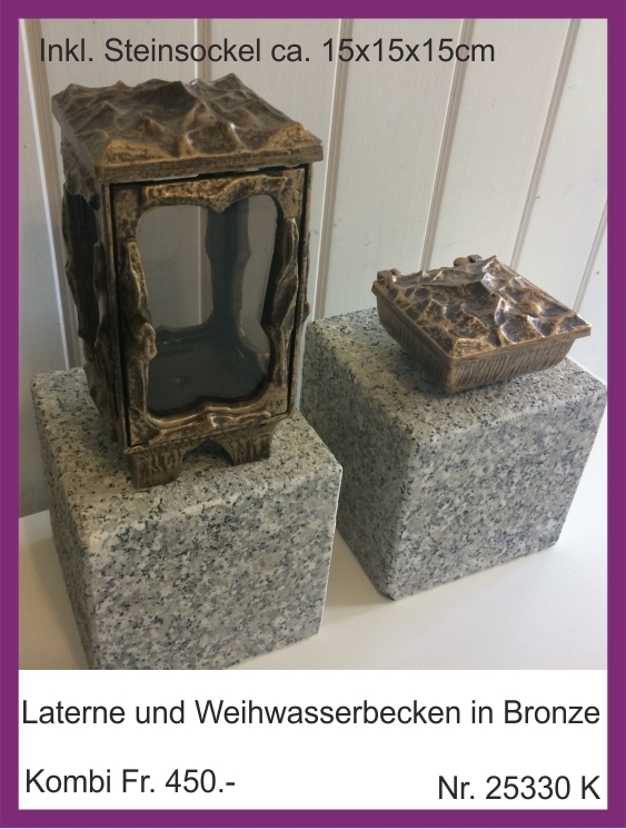 Kombi Laterne und Weihwasserbecken Bronze mit Steinsockel